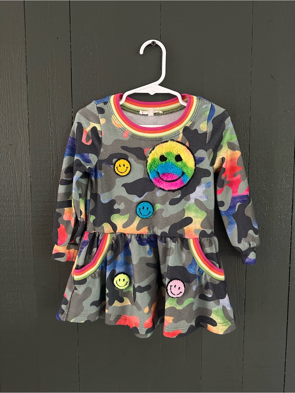 Girls' Neon Camo Smile Pocket Dress